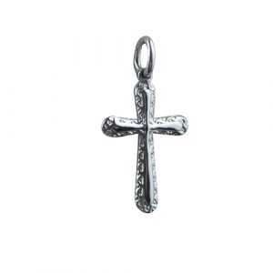 9ct White Gold 21x15mm Plain with embossed border Cross