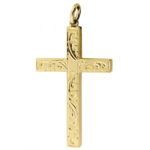 9ct Gold 40x25mm hand engraved Solid Block Cross