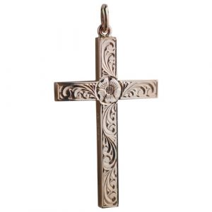 9ct Rose Gold 40x25mm Victorian hand engraved Solid Block Cross