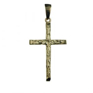 9ct Gold 42x28mm Bark finish Cross with bail