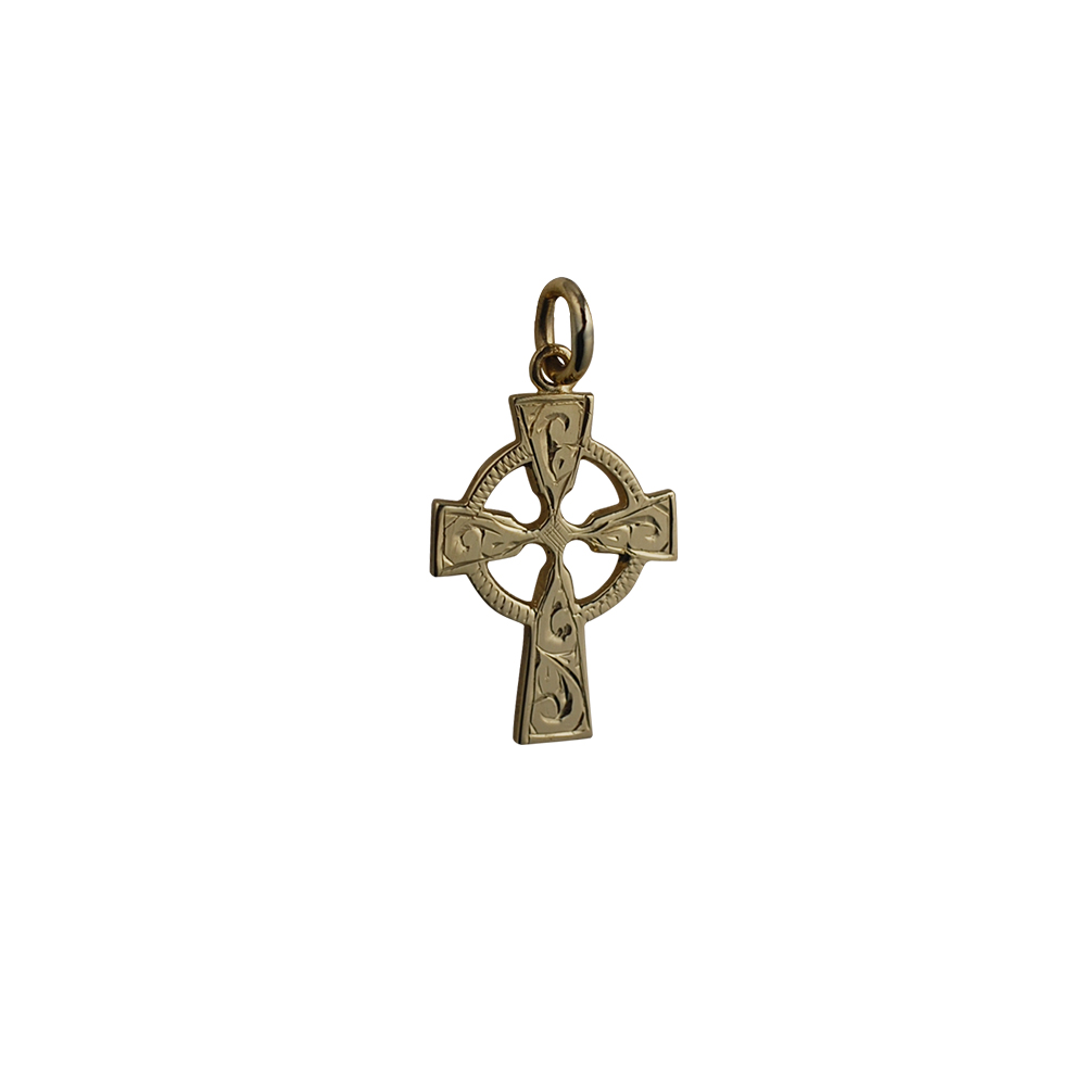 9ct Gold 23x16mm hand engraved Celtic Cross