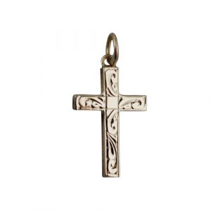 9ct Gold 20x13mm hand engraved Solid Block Cross