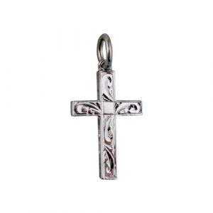 9ct White Gold 20x13mm hand engraved Solid Block Cross