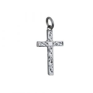 9ct White Gold 25x15mm hand engraved Solid Block Cross