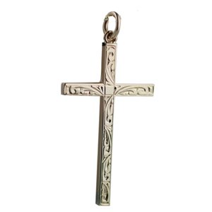 9ct Gold 40x24mm hand engraved Solid Block Cross