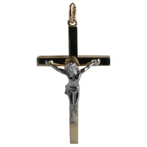 9ct Gold 40x24mm Solid Block Crucifix with white Corpus Christi Cross