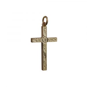 9ct Gold 30x18mm Victorian hand engraved Solid Block Cross
