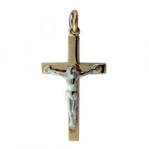 9ct Gold 30x18mm Solid Block Crucifix with white Corpus Christi Cross