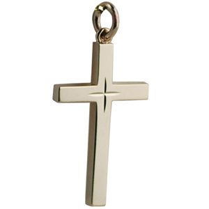 9ct Gold 30x18mm diamond cut star Solid Block Cross