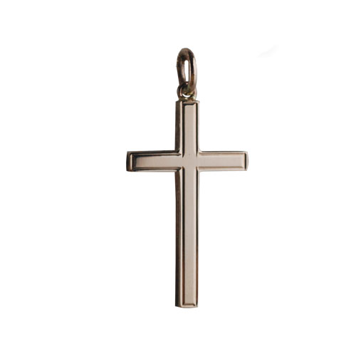 9ct Rose Gold 30x18mm line border Solid Block Cross