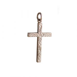 9ct Rose Gold 30x18mm Victorian hand engraved Solid Block Cross