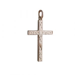 9ct Rose Gold 30x18mm hand engraved Solid Block Cross