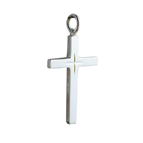 Silver 30x18mm diamond cut star Solid Block Cross