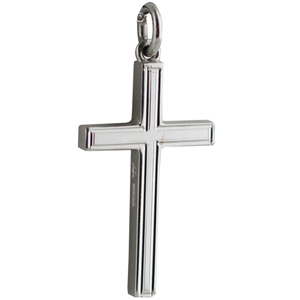 9ct White Gold 30x18mm line border Solid Block Cross