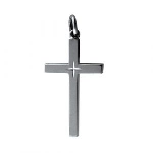 9ct White Gold 30x18mm diamond cut star Solid Block Cross
