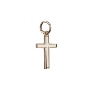 9ct Gold 15x9mm line border Solid Block Cross