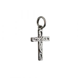 9ct White Gold 15x9mm hand engraved Solid Block Cross
