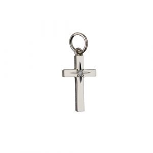 9ct White Gold 15x9mm diamond star set Solid Block Cross