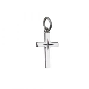9ct White Gold 15x9mm diamond cut star Solid Block Cross