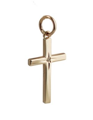 9ct Gold 20x12mm diamond cut star set with diamond Solid Block Cross