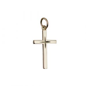 9ct Gold 20x12mm diamond cut star Solid Block Cross