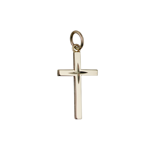 9ct Gold 20x12mm diamond cut star Solid Block Cross