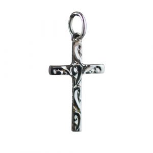 9ct White Gold 20x12mm hand engraved Solid Block Cross