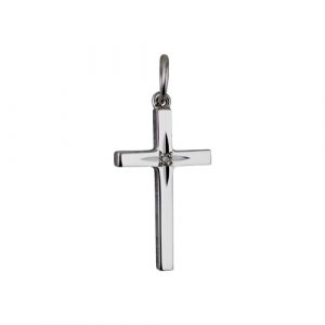 9ct White Gold 20x12mm diamond star set Solid Block Cross