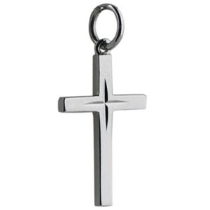 9ct White Gold 20x12mm diamond cut star Solid Block Cross