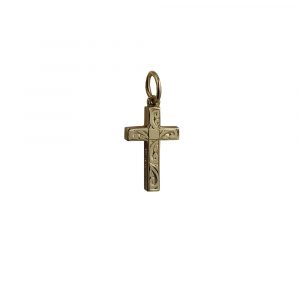 9ct Gold 17x10mm hand engraved Solid Block Cross