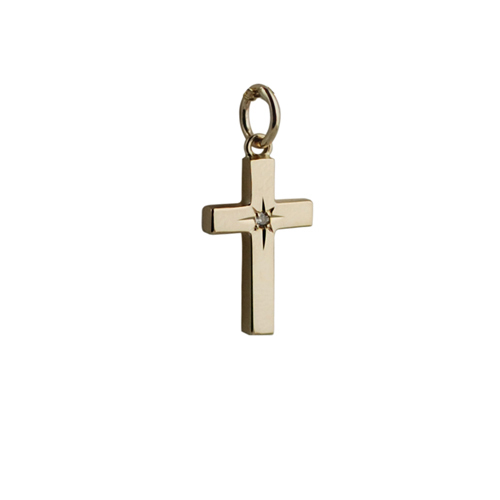 9ct Gold 17x10mm diamond cut star set with diamond Solid Block Cross
