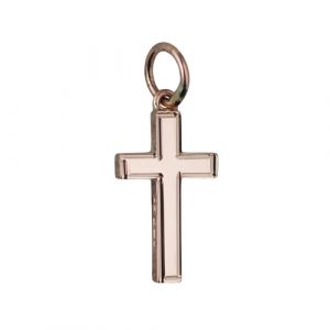 9ct Rose Gold 17x10mm line border Solid Block Cross