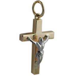 9ct Gold 20x13mm Solid Block Crucifix with white Corpus Christi Cross