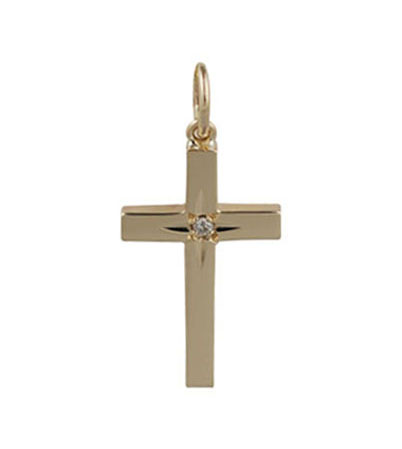 9ct Gold 20x13mm Solid Gold Diamond Set Cross