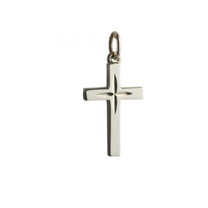 9ct Gold 20x13mm diamond cut star Solid Block Cross
