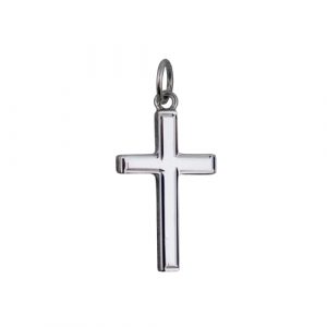 9ct White Gold 20x13mm line border Solid Block Cross