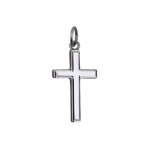 9ct White Gold 20x13mm line border Solid Block Cross