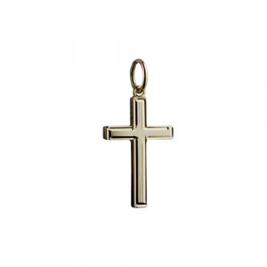 18ct Gold 20x13mm engine turned line border Solid Block Cross