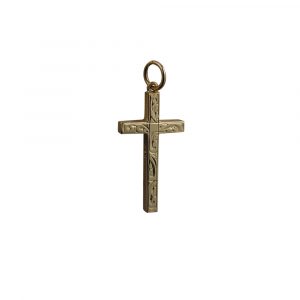 9ct Gold 25x15mm hand engraved Solid Block Cross