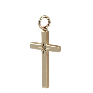 9ct Gold 25x15mm diamond cut star set with diamond Solid Block Cross