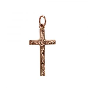 9ct Rose Gold 25x15mm Victorian hand engraved Block Cross