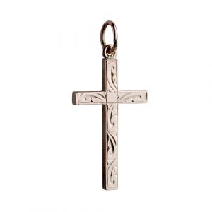 9ct Rose Gold 25x15mm hand engraved Solid Block Cross