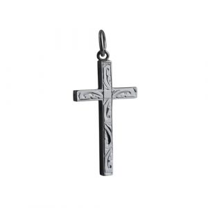9ct White Gold 25x15mm hand engraved Solid Block Cross