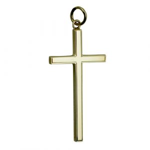 9ct Gold 34x18mm line border Solid Block Cross