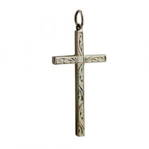 9ct Gold 34x18mm hand engraved Solid Block Cross
