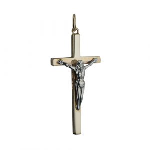 9ct Gold 34x18mm Solid Block Crucifix Cross with White Corpus Christi