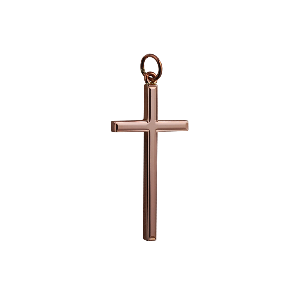9ct Rose Gold 34x18mm line border Solid Block Cross