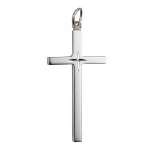 Silver 34x18mm diamond cut star Solid Block Cross