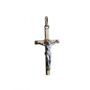 9ct Gold 25x14mm Solid Block Crucifix Cross with white Corpus Christi