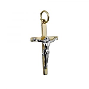 18ct Gold 25x14mm Solid Block Crucifix Cross with white Corpus Christi